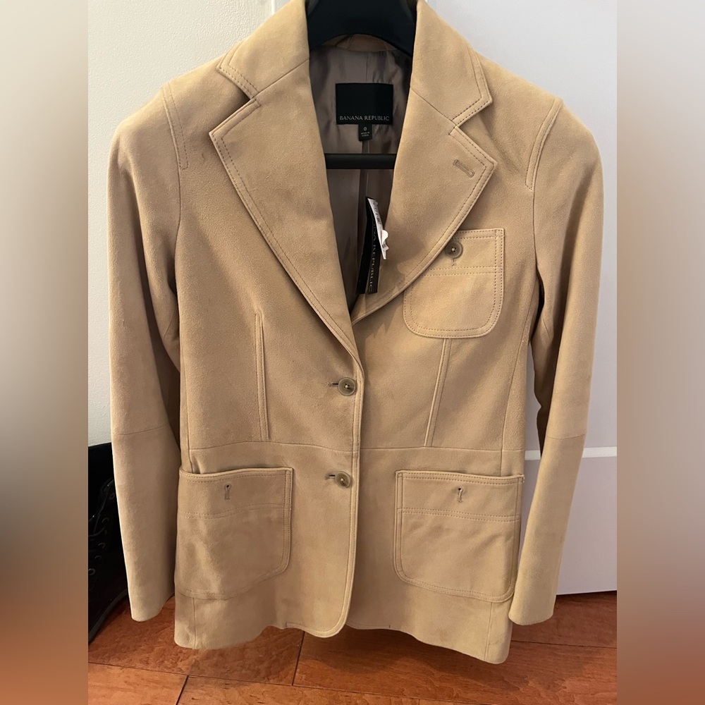 Ladies Banana republic beige suede blazer jacket nwt